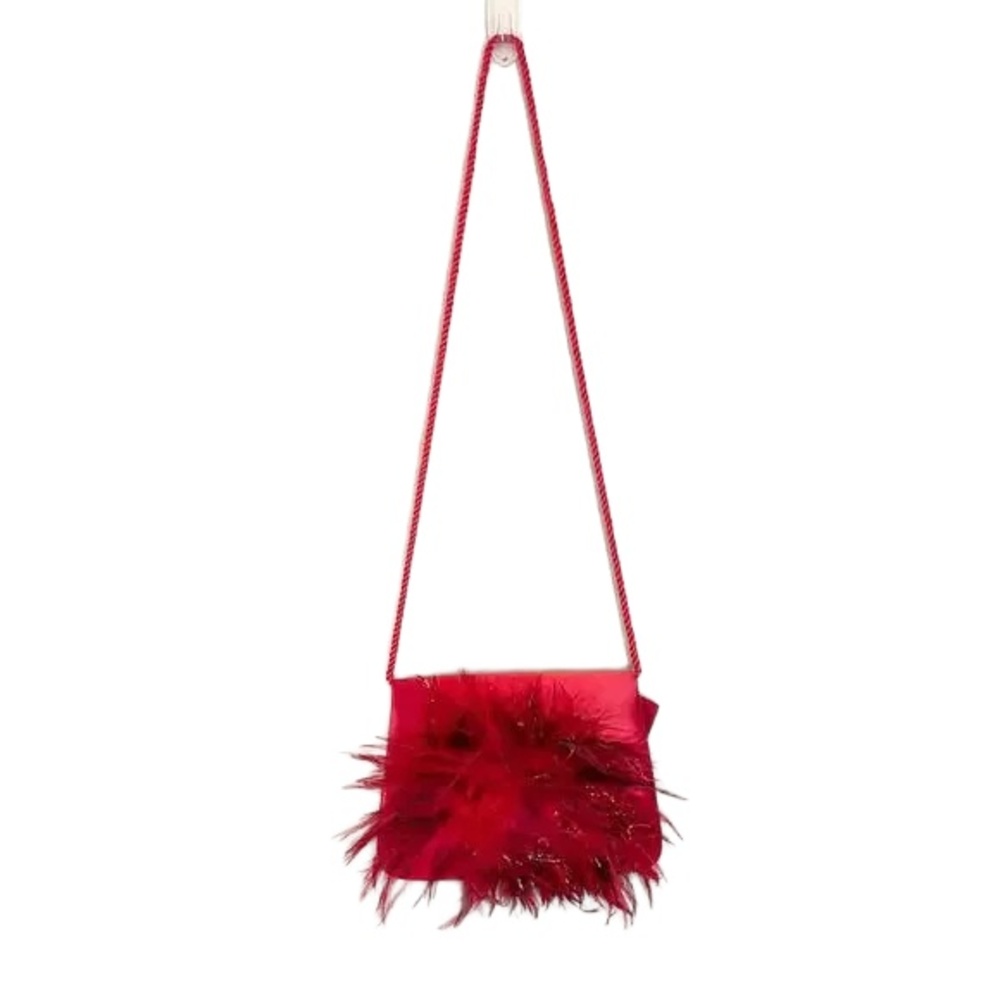 Whittall & Shon Red Feathers Shoulder Crossbody Party Cocktail Evening Purse Bag